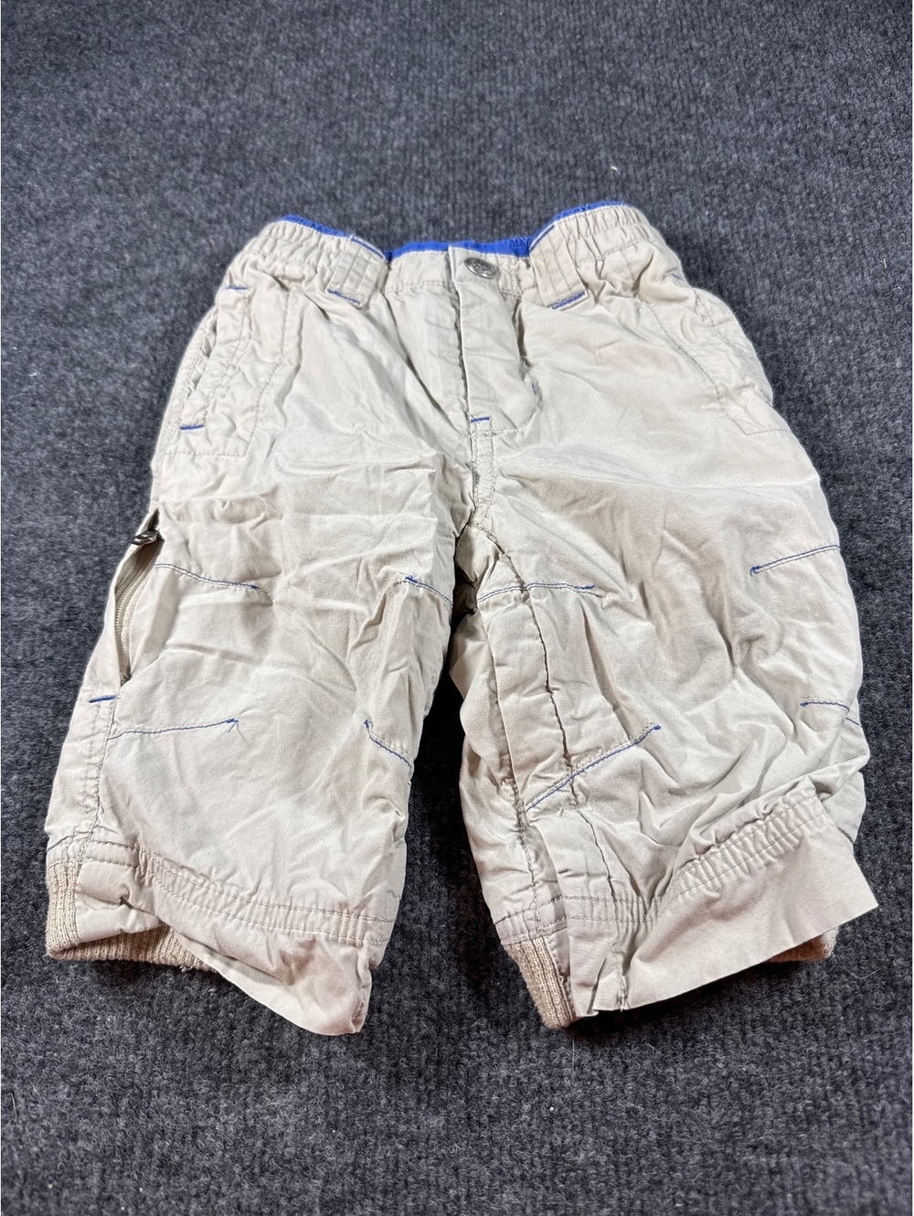 Baby Gap Infant 6-12M Tan Cargo Pants Blue Trim Pull On Utility